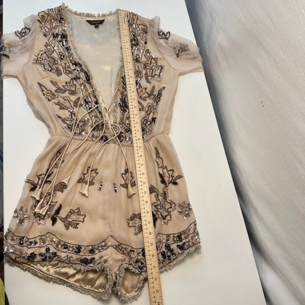 Ranna Gill Womens Beaded Romper Size 6 Coachella Festival Boho Champagne Cream - Picture 9 of 16